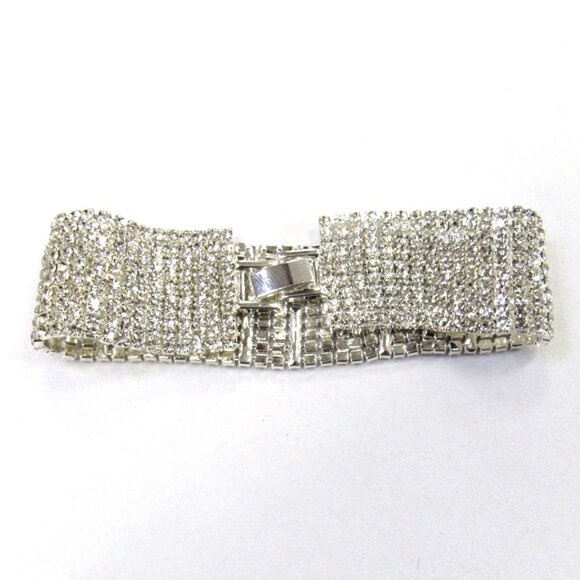 Silver Rhinestone Crystal Sparkle Bracelet Evening Wedding Formal Party - Picture 2 of 4